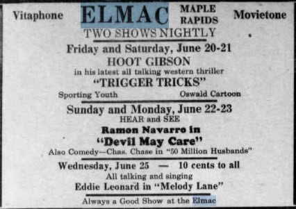 Elmac Theater - June 19 1930 Ad